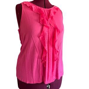 Womens Top Size XL Tank Ruffles Professional Bold Bright Seersucker Tropical